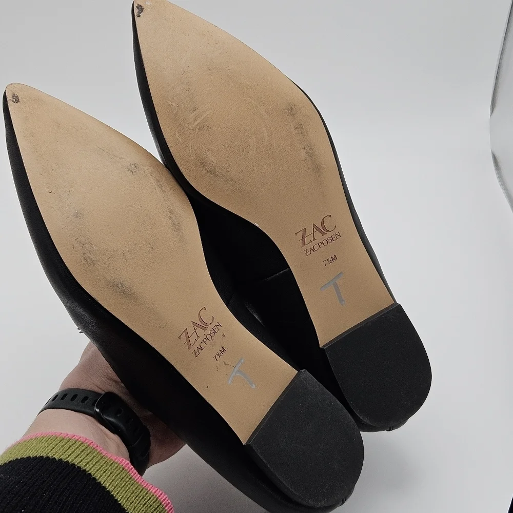 ZAC Zac Posen black leather quilted Nayeli pointed toe loafers size 7.5